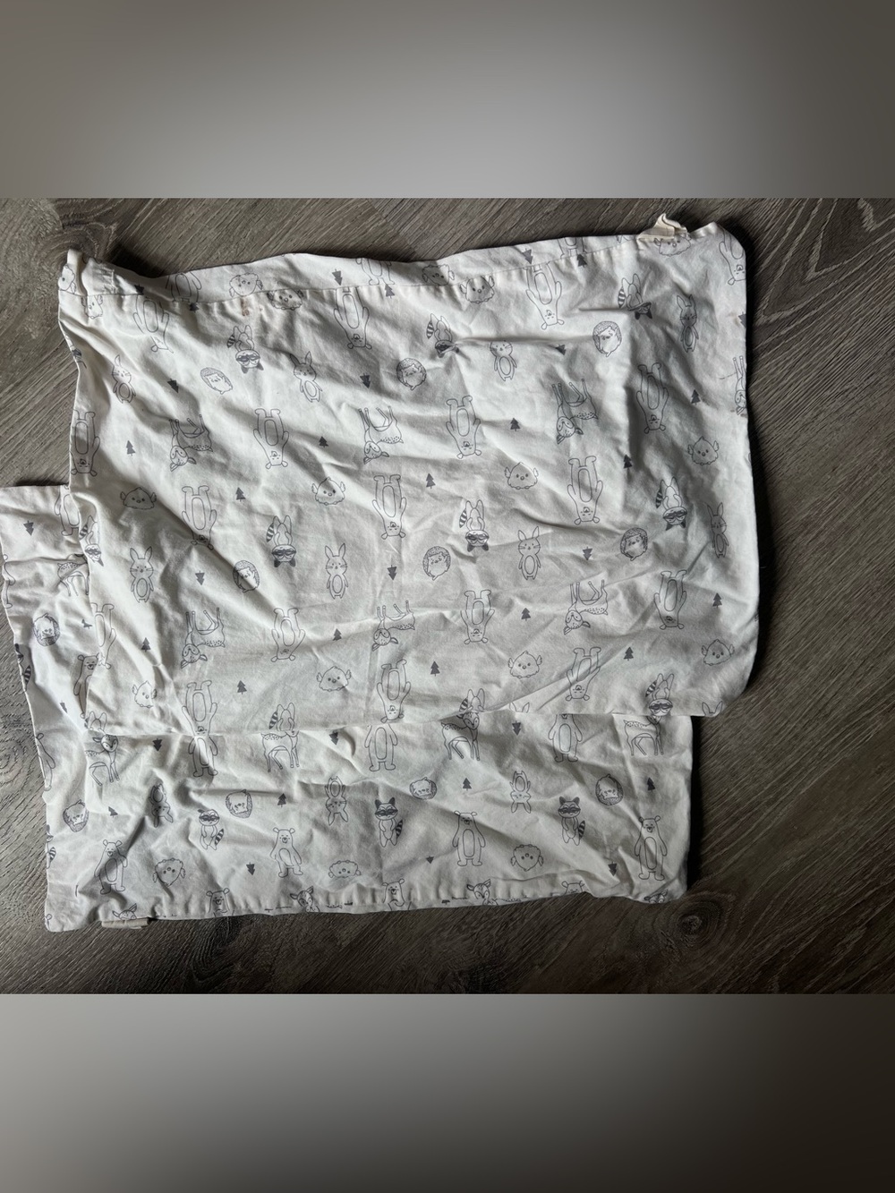 White Baby pillow cases with Gray Woodland Animal Print